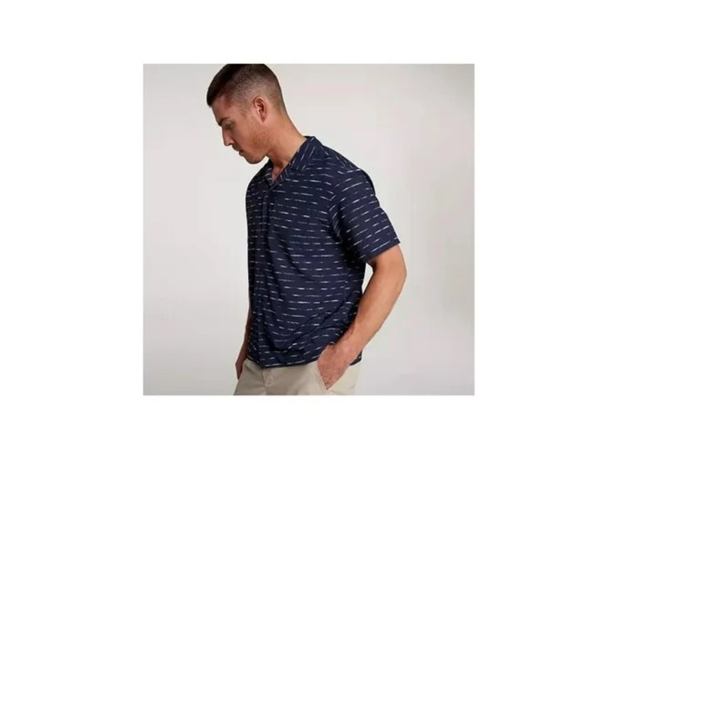 Short-Sleeve Navy Patterned Button-Down Shirt NWT - image 3